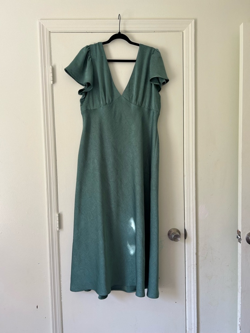 wild fable Sage Green V‑Neck Flutter Midi Dress